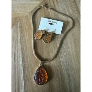 NWT Carol Dauplaise Gold-Toned Necklace & Matching Druzy Teardrop Earrings